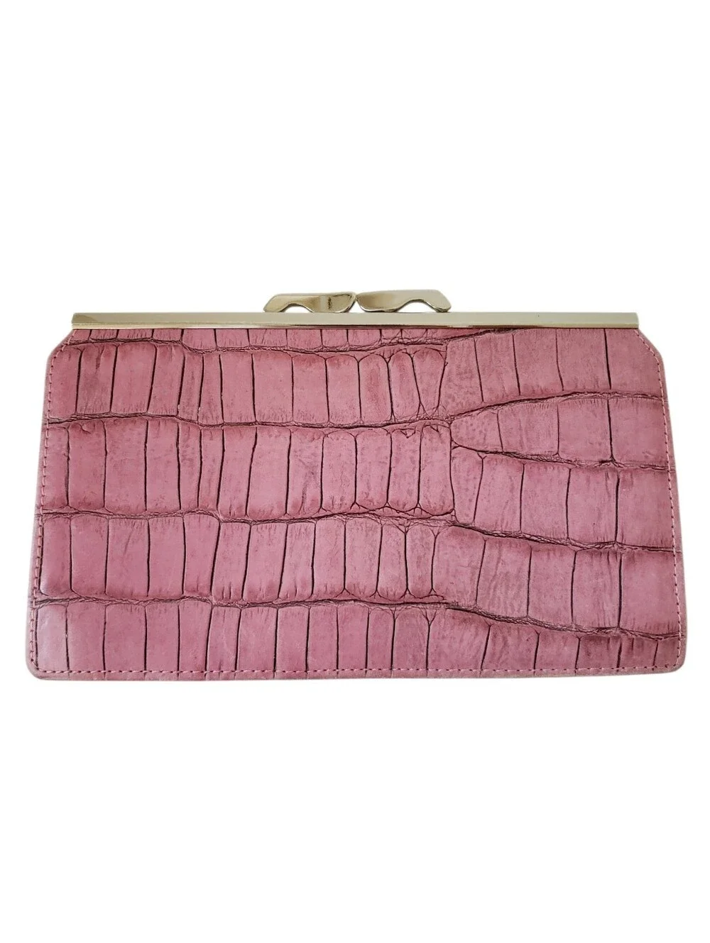 Vintage Abas Pink Croc Print Frame Clutch Leather Wallet